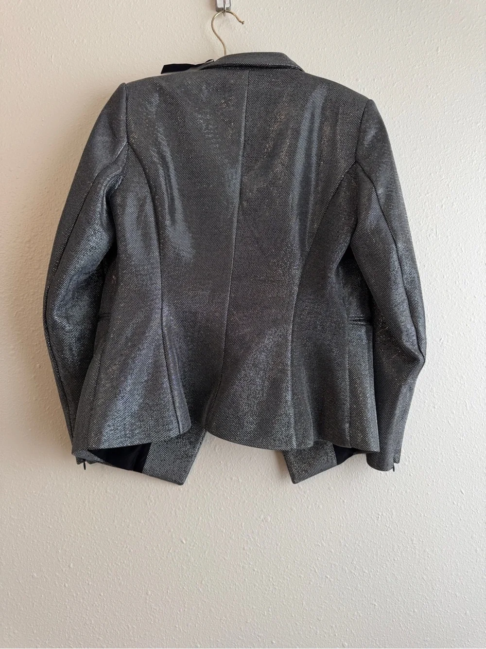 NWOT H&M Shiny Trinny Metallic Silver Black Double breasted Blazer Sz 8 Jacket